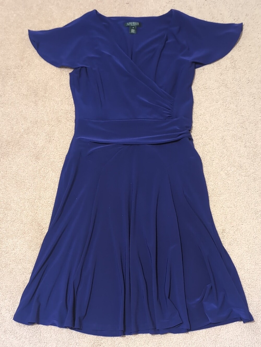 Ralph Lauren Cobalt Blue Flutter-Sleeve Wrap Midi Dress